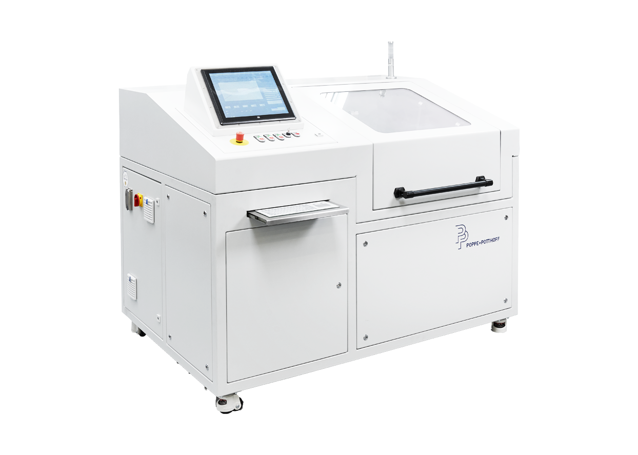 Poppe + Potthoff Maschinenbau Burst Test Rig with large test chamber, PC and testing software and high pressure pump.